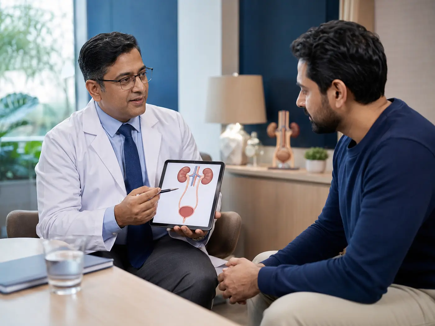 A urology specialist explaining urinary health to a patient